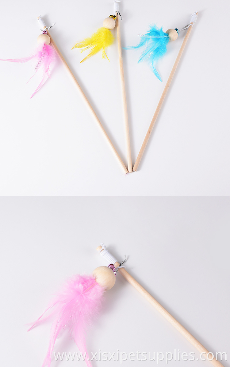 wood wand fish shape fancy toys for cat feather pet stick